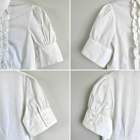 Fire Los Angeles White Short Puffy Sleeves Button Down Shirt with Ruffles - Picture 6 of 16